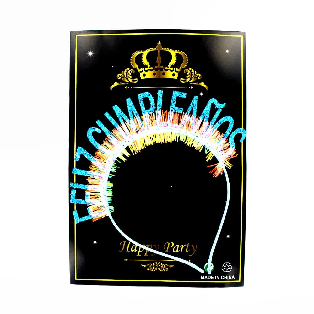 Paquete con 12 diademas para fiesta feliz cumpleaños con letras de lentejuelas metálicas y escarcha tornasol, variedad de colores / bt-1268