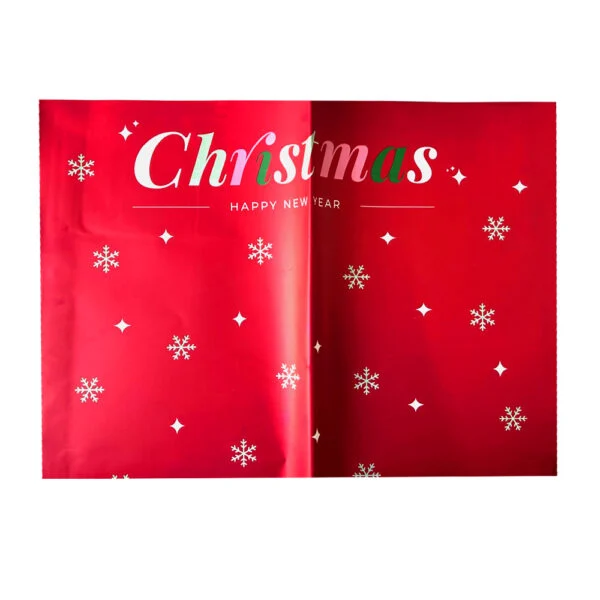 Paquete con 20 pliegos de papel coreano navideño con diseño de copos de nieve + leyenda christmas, variedad de colores