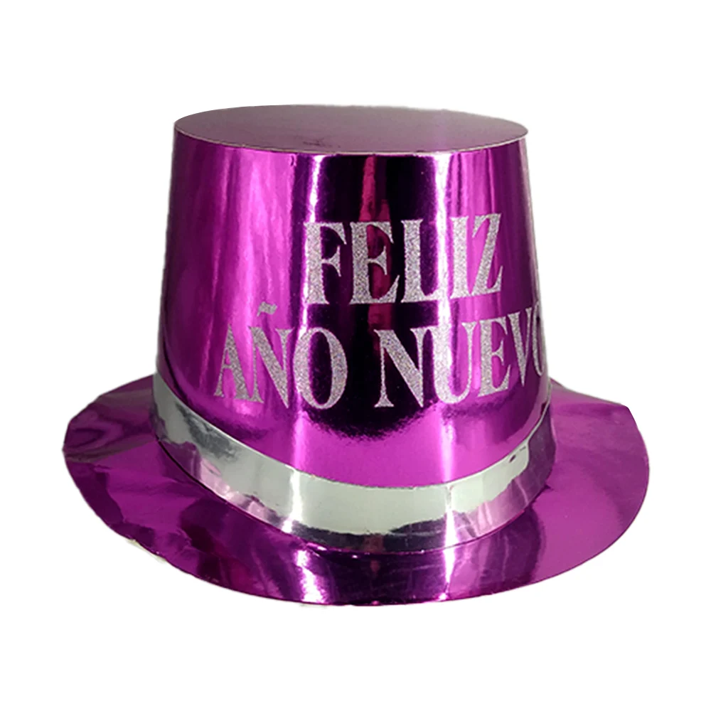 1pza Sombrero de cartulina metálica en color oro feliz año nuevo con banda color plata / bt-1424