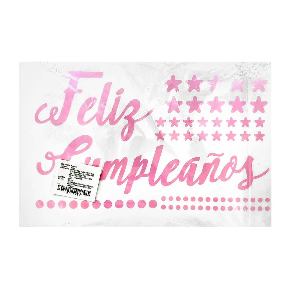 Paquete con 20 plantillas de calcomanías con frase feliz cumpleaños + estrellas y círculos para decorar globos / bt-1536