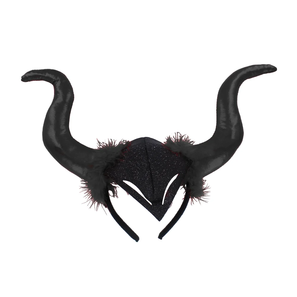 1pza Diadema negra con diseño de cuernos tipo malefica con plumas y diamantina