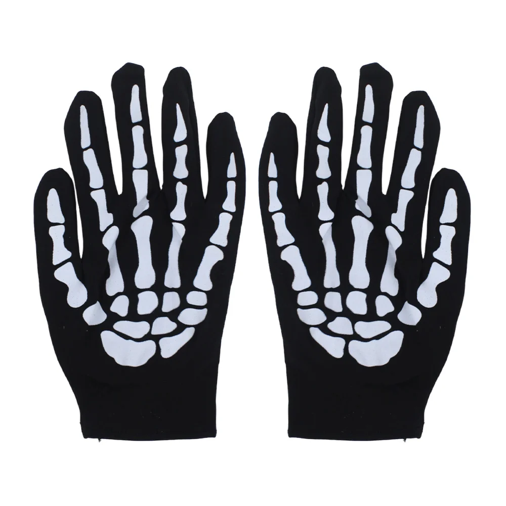 Par de guantes unitalla con diseño de huesos calavera para disfraz de halloween