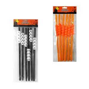 Paquete de 6 popotes de plástico negro o naranja con figuras de calav…
