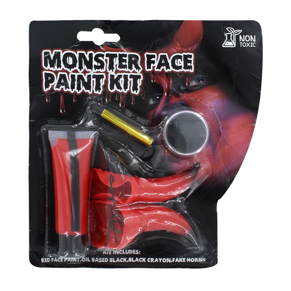 Set de pintura facial color rojo con 2 cuernos de plástico / monster face pain kit / bt-1853