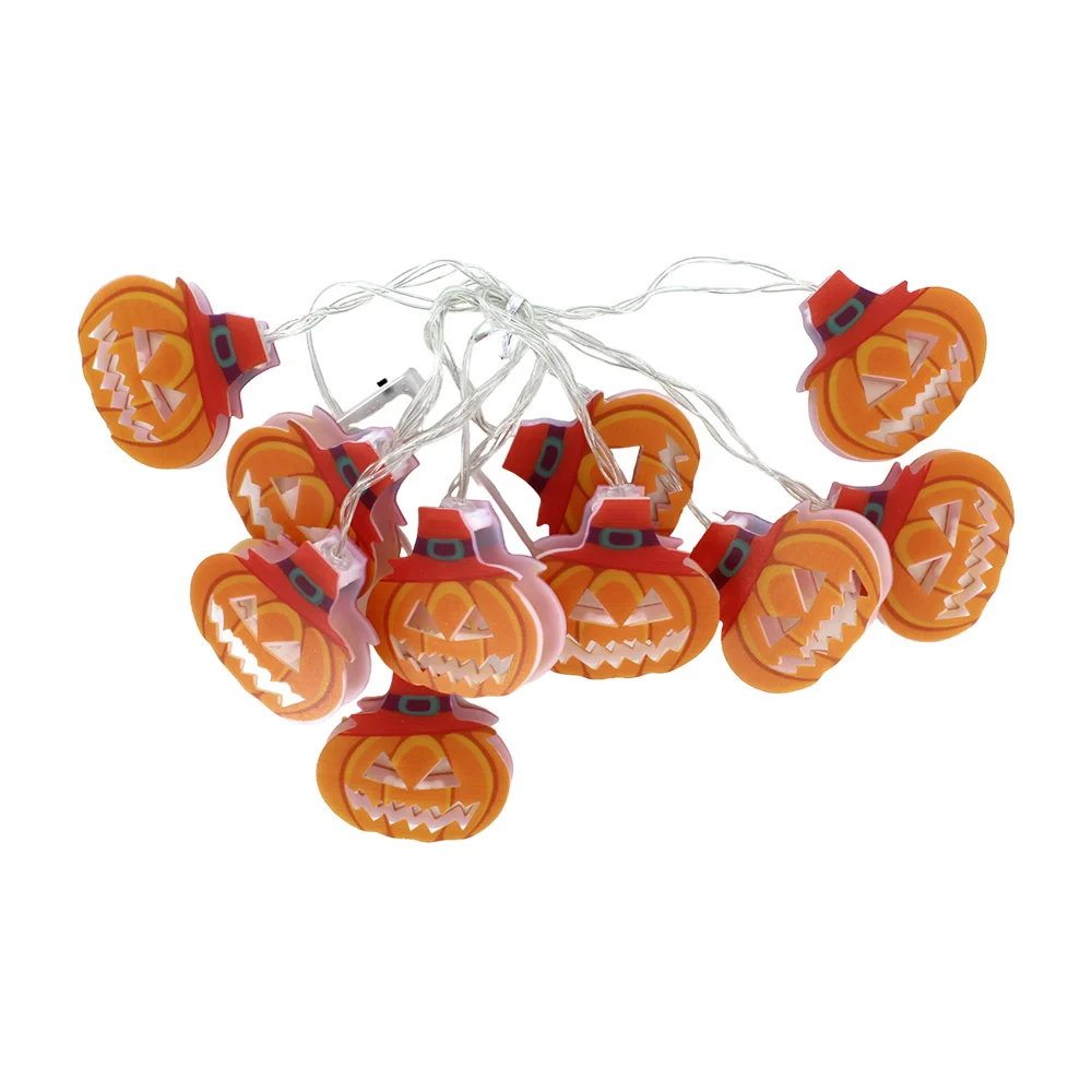 Serie guirnalda led de pila con diseño de calabazas con sombrero 3d / bt-1902