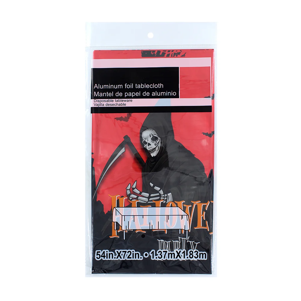 1pza Mantel metálico de papel aluminio con estampado y temática de halloween, 1.37x1.83m / halloween party / 955837