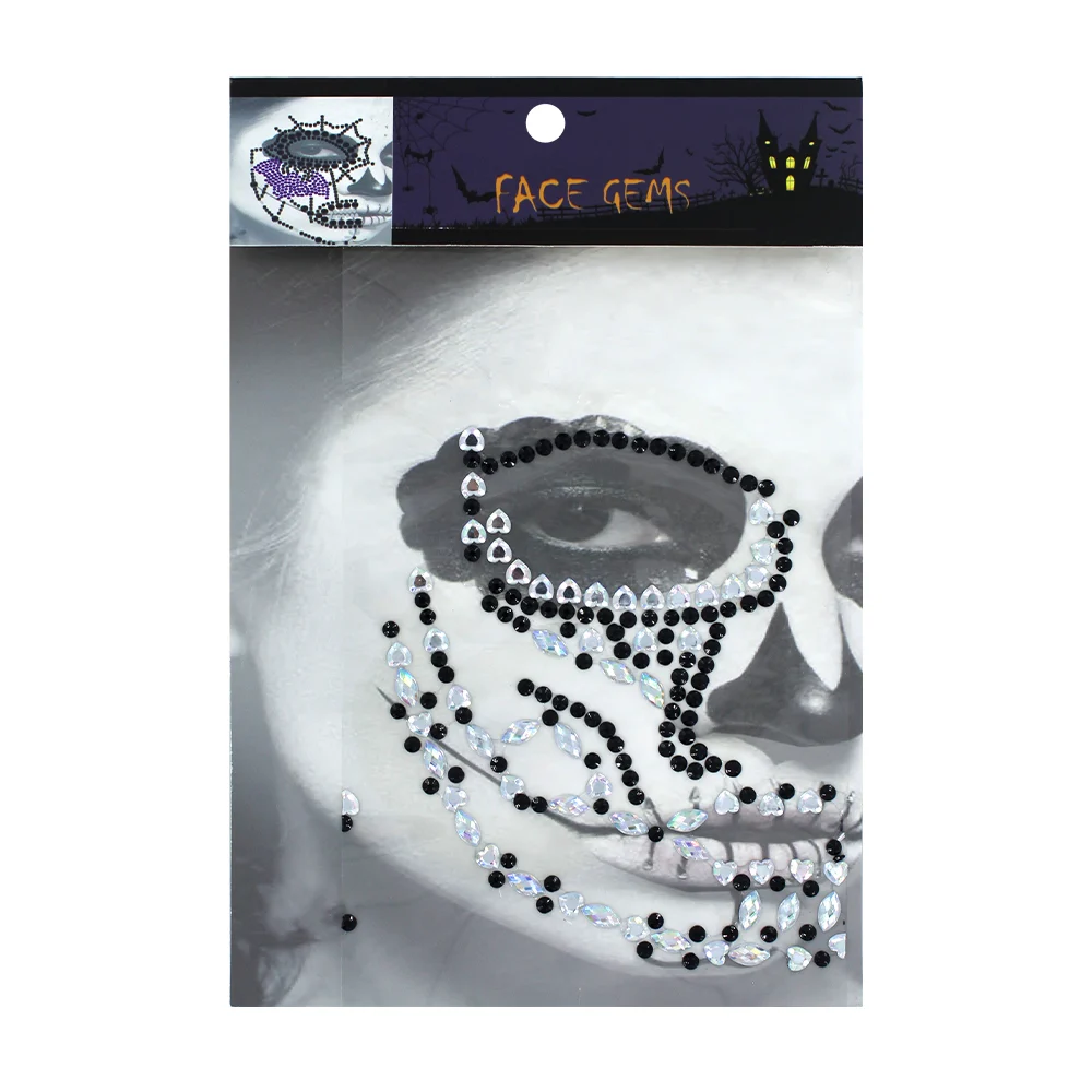 1pza Planilla de pedrería adhesiva para maquillaje de catrina, variedad de colores / face gems 552116