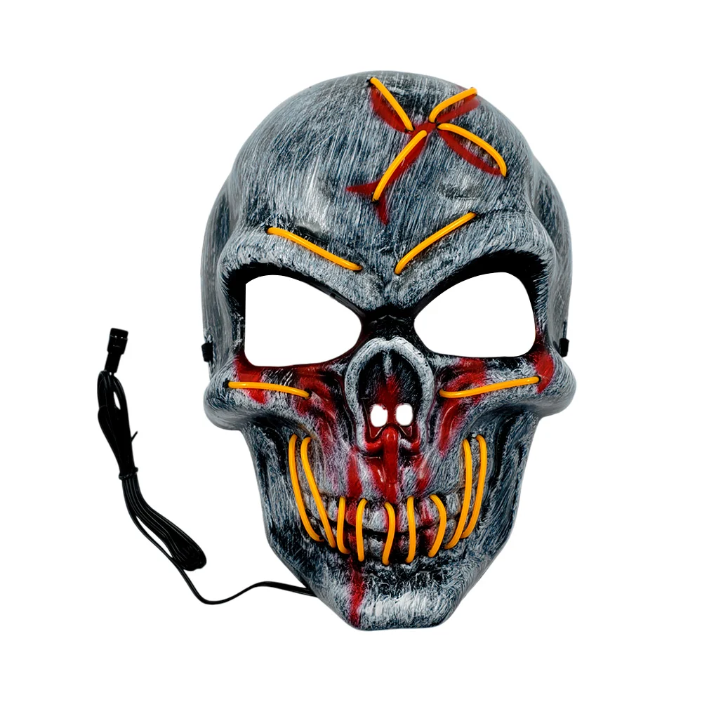 1pza Máscara con luz led de pilas en forma de calavera gris con rojo / bt-1969
