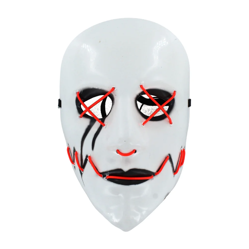 1pza Mascara blanca con negro para halloween con luz led de pilas, variedad de colores