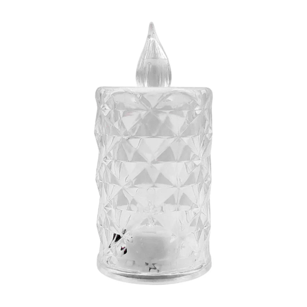 1pza Vela de plástico translúcida larga 8cm con diseño de relieves geométricos y luz led cálida, variedad de colores / f2861 / f2061