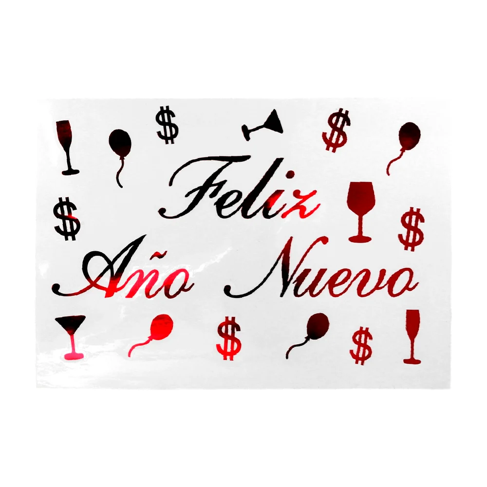 Paquete con 20 planillas de calcomanías para globos con diseño frase año nuevo, variedad de colores metálicos / bt-2278