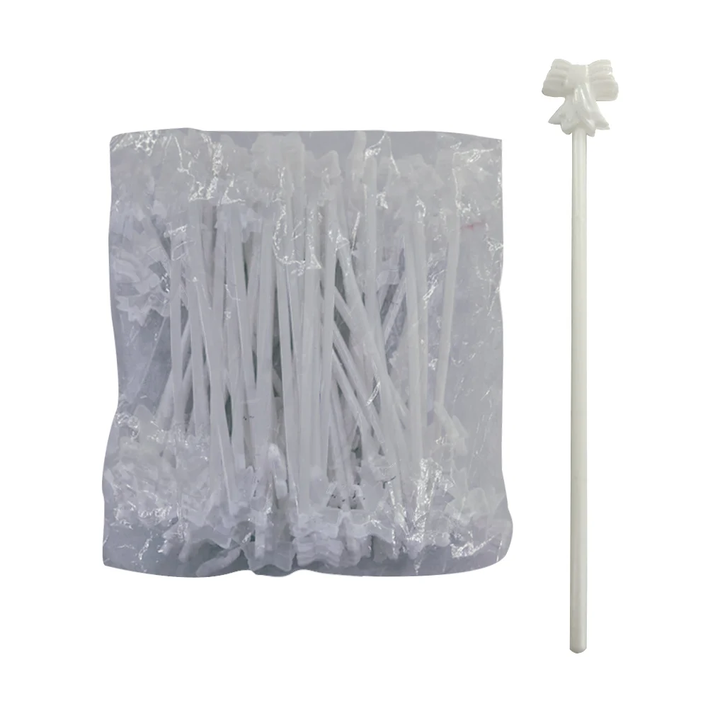 Paquete de porta globos con moño de plastico + popotes 50 pzas / bt-2329