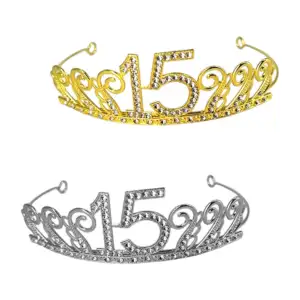 1pza Corona tiara ajustable con pedrería y diseño de 15 años, varieda…