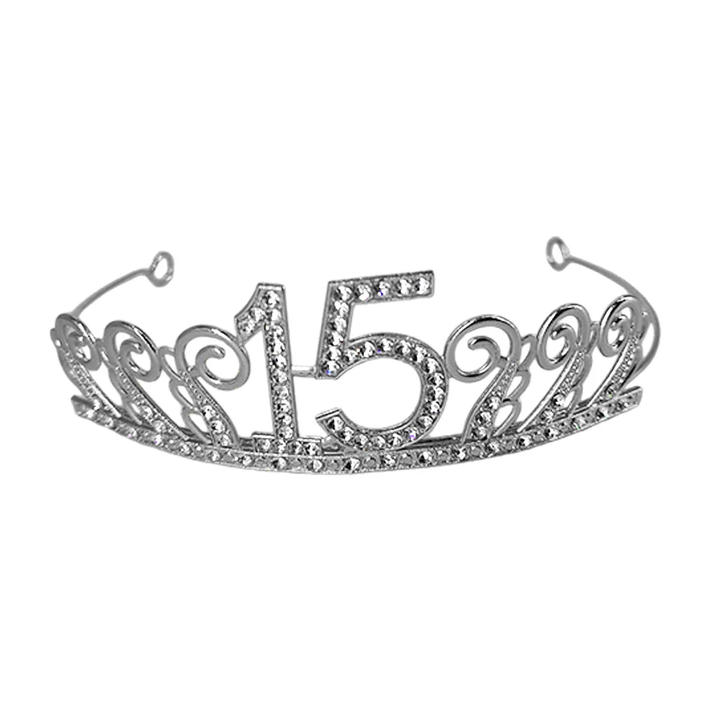 1pza Corona tiara ajustable con pedrería y diseño de 15 años, variedad de colores