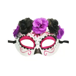1pza Máscara / antifaz de plástico con flores y diseño de catrina, va…
