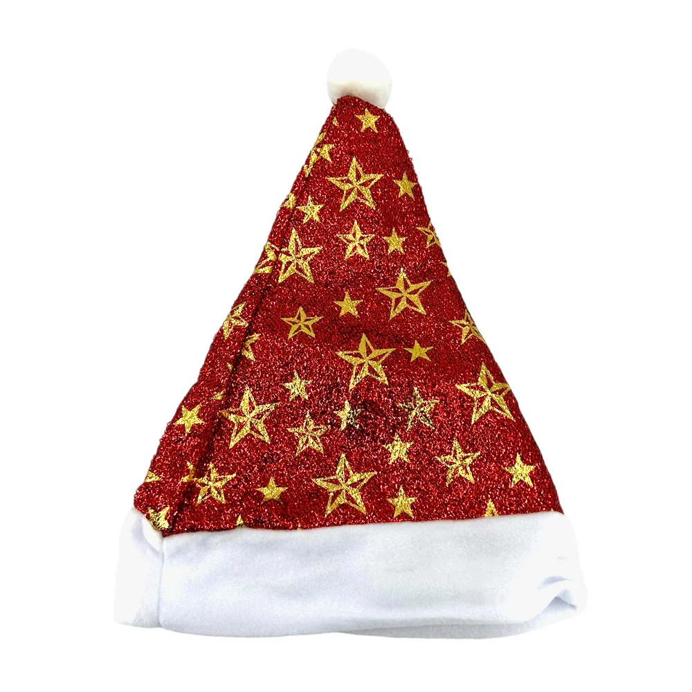 1pza Gorro navideño de tela metálica brillosa con estampado de estrellas doradas y pompón + serie de luces led rgb, variedad de colores