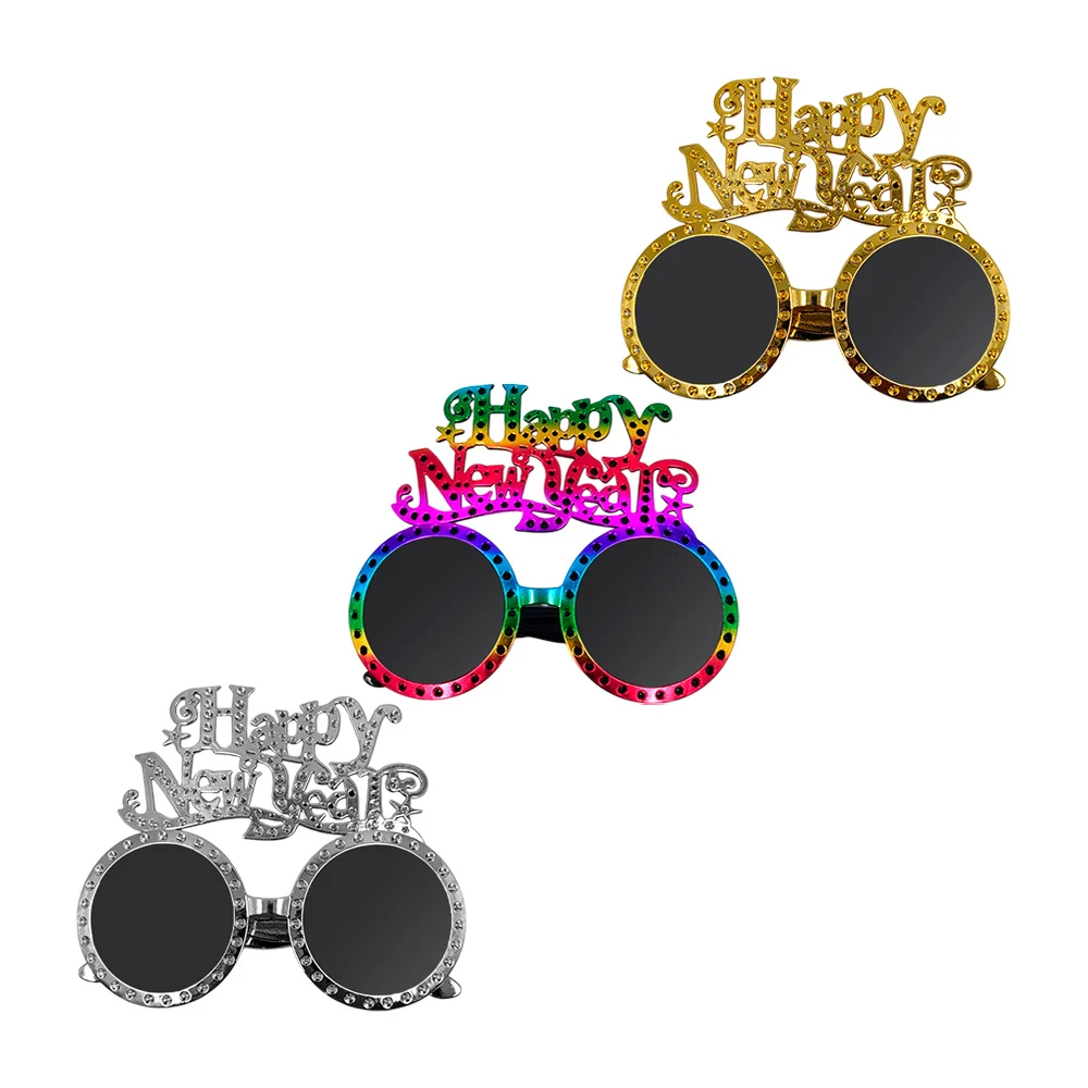 1pza Lentes redondos de plástico con frase happy new year para fiesta, variedad de colores
