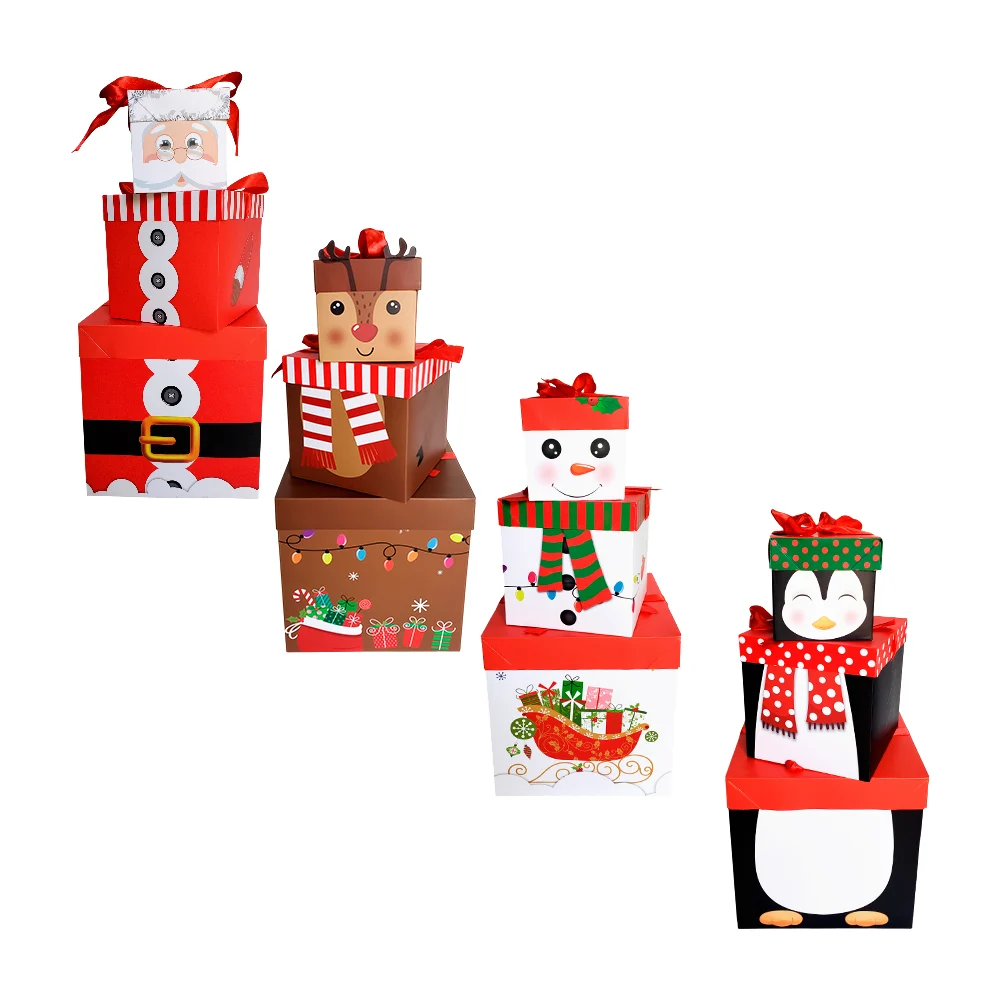 Paquete con 3 cajas armables con diseño navideño en tamaño, chica, mediana y grande, variedad de modelos / bt-2758