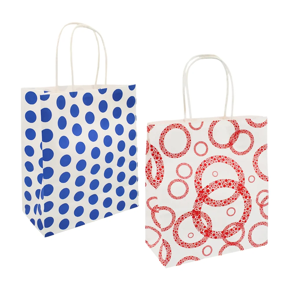 1pza Bolsa mediana de papel para regalo con agarradera y estampado de puntos o circulos, 27x22x11 / bt-2770-m