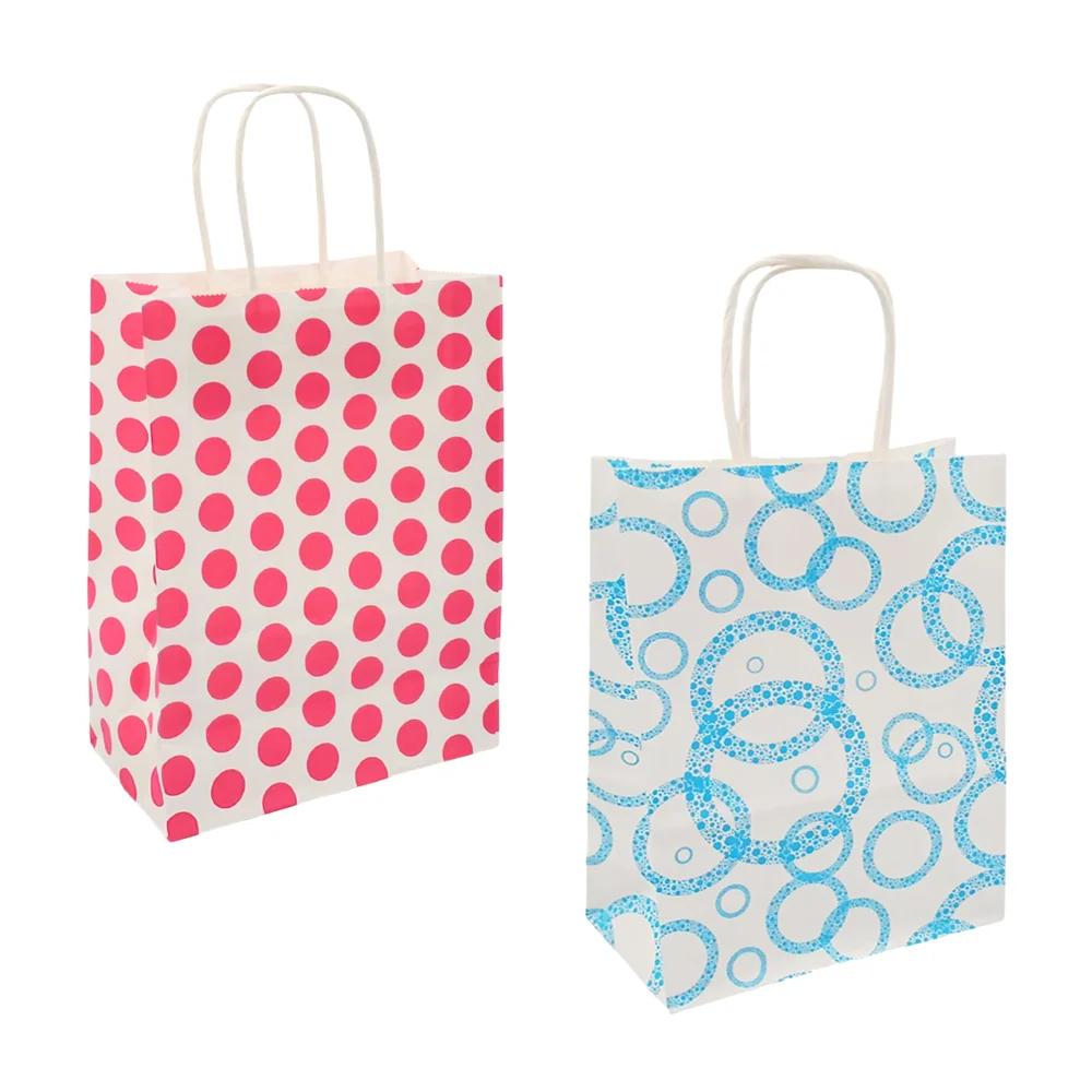 1pza Bolsa pequeña para regalo de papel con agarradera y estampado de puntos o circulos, 22x16x8 / bt-2770s