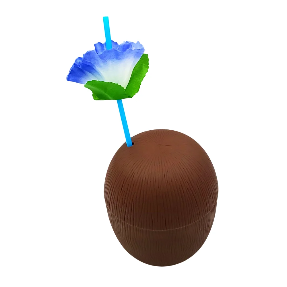 Botella mediana de plástico en forma de coco con popote, multifuncional / bt-2783