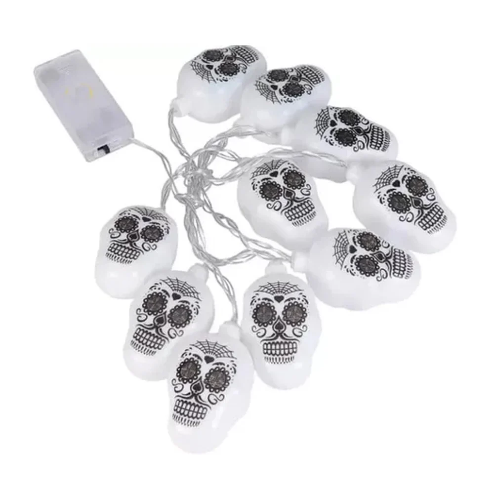 Serie guirnalda led de pila con diseño de calavera catrina - catrin, 10pzas / bt-675