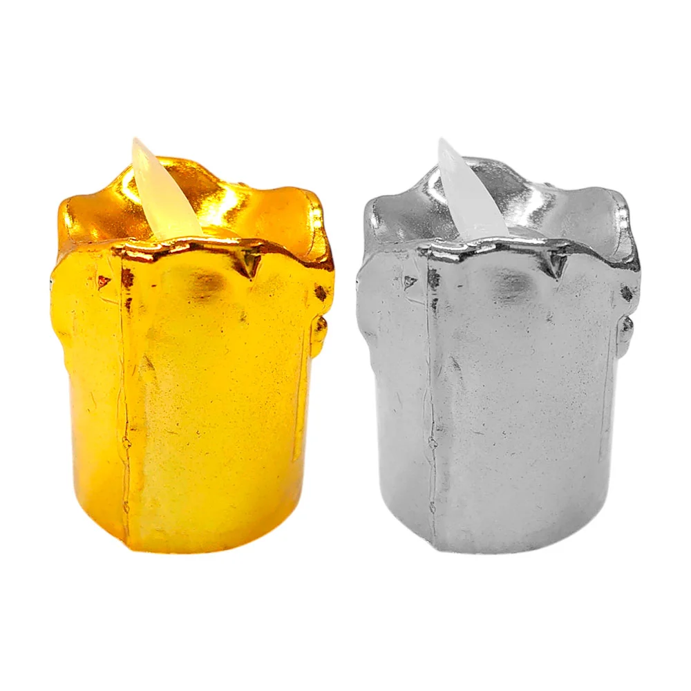 1pza Mini vela led cálida decorativa con efecto de cera y color metálico cromado, variedad de colores / bt-909