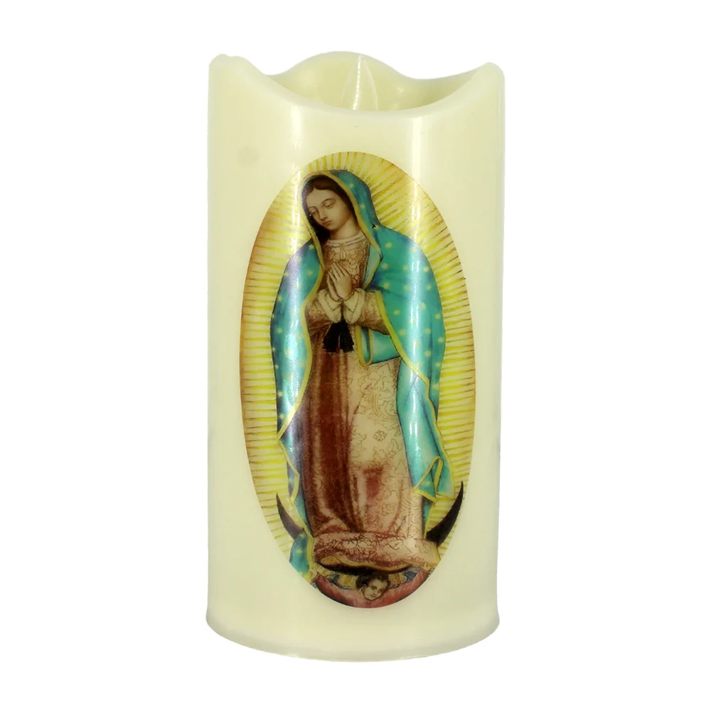 1pza Vela led de luz cálida con estampado de virgen de guadalupe 15cm / bt-910