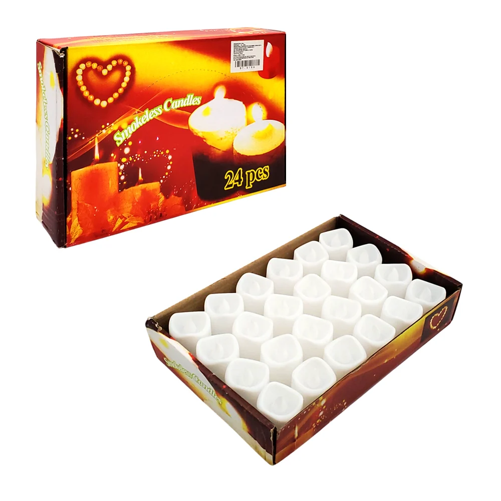 Caja de 24 velas pequeñas con luz led cálida / smokeless candles / bt-918a