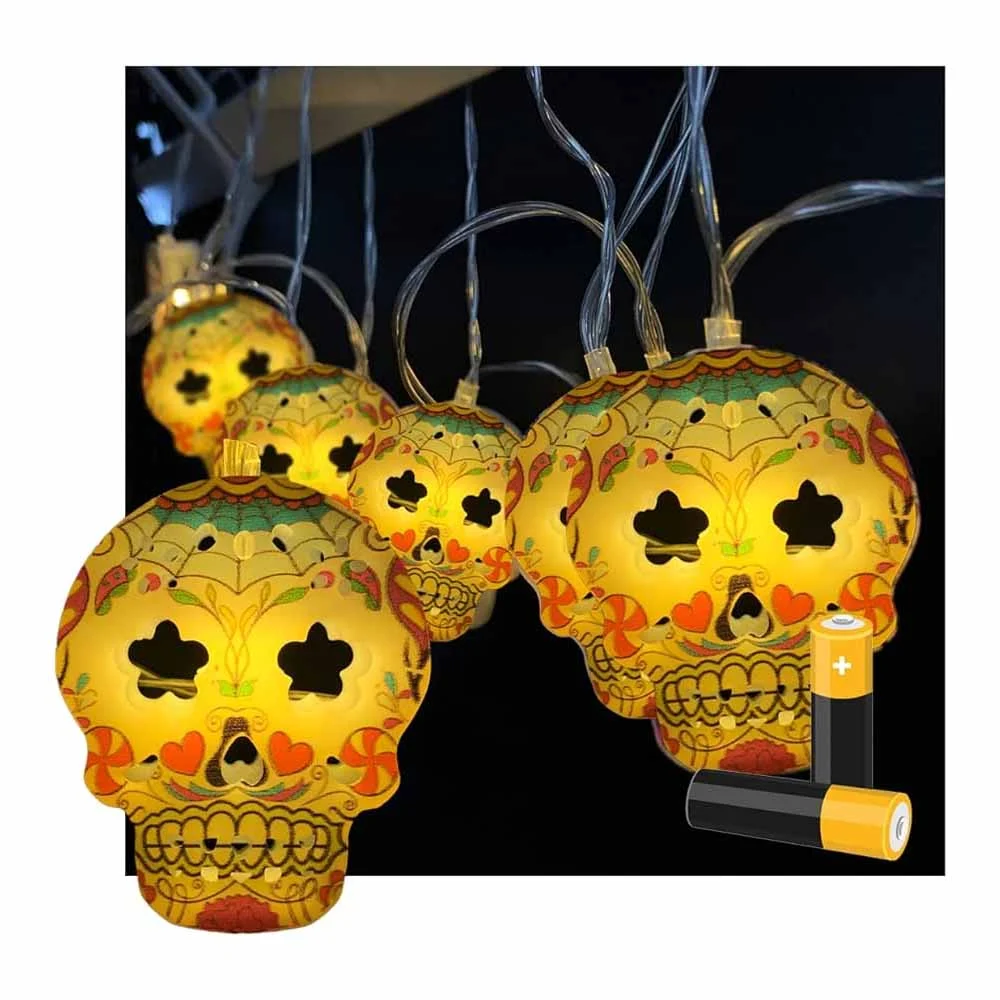 Serie guirnalda led de pila con diseño de calavera catrina 3d / bt-923