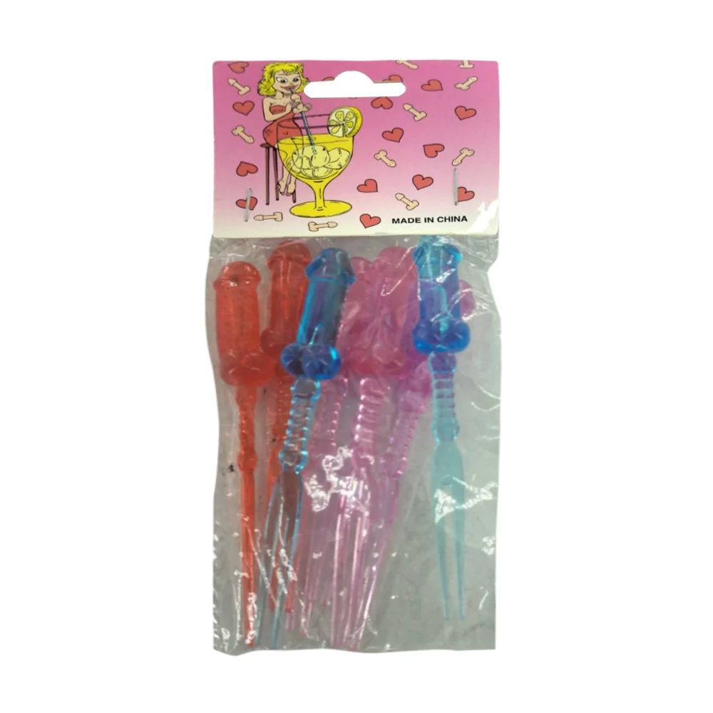 Set de 8 tenedores de plástico botaneros con mango en forma de pene, variedad de colores / bt-pt096