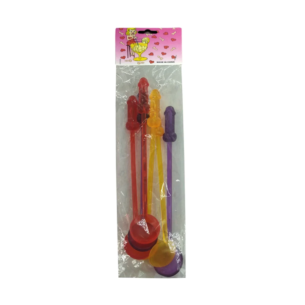 Set de 6 cucharas de plástico mango en forma de pene, variedad de colores / bt-pt100