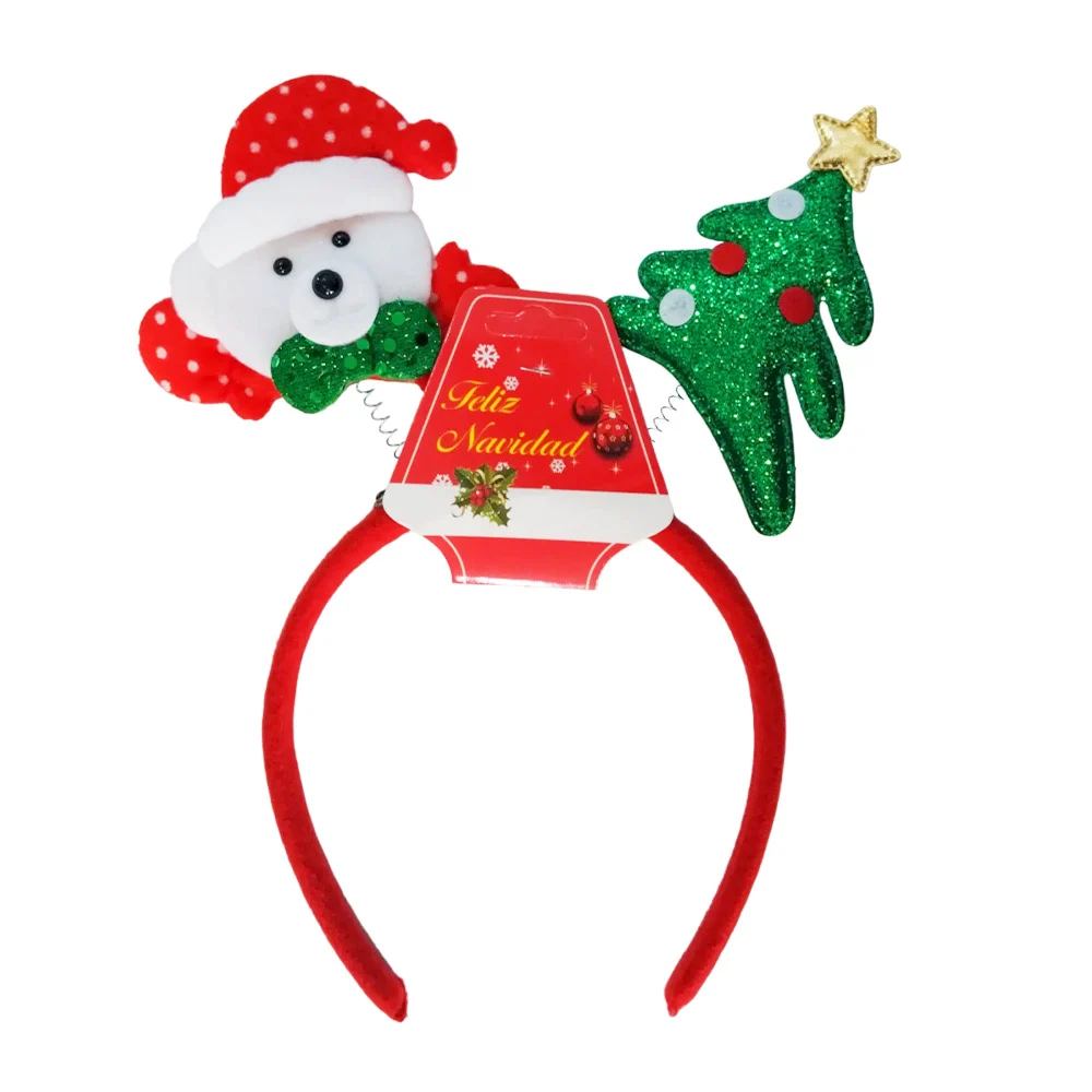 1pza Diadema feliz navidad diseño con resorte, árbol de navidad y personaje navideño, variedad de diseño / bt-s2005