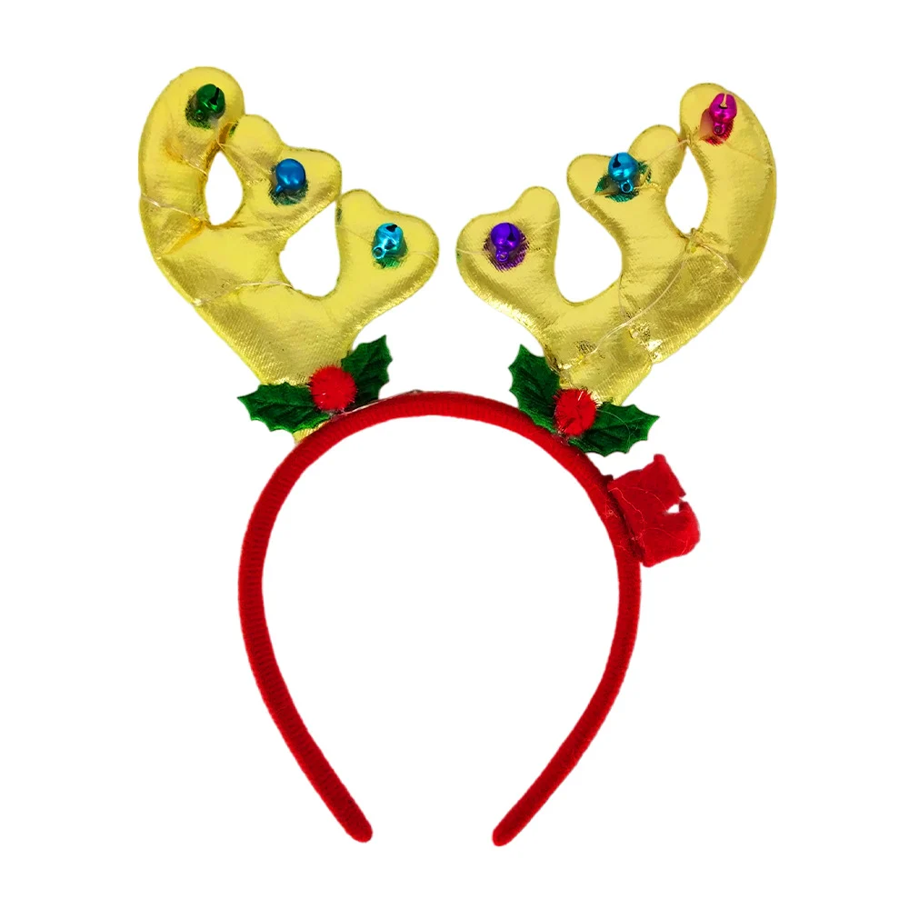 1pza Diadema temática navideña diseño cuernos de reno con cascabeles, copos de nieve y luz led, variedad decolores / bt-s2007