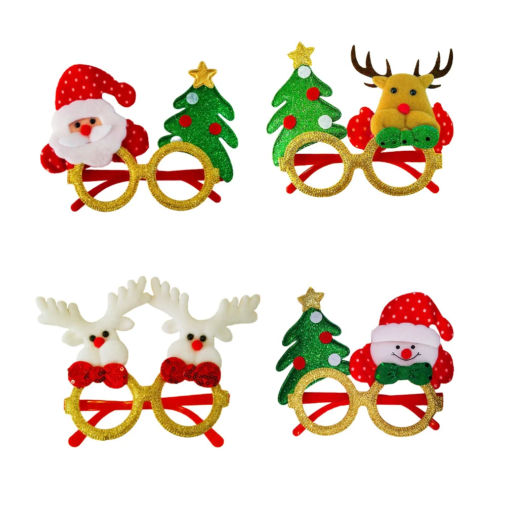 1pza Lentes temática navideña con diamantina feliz navidad diseño pino y figura navideña, variedad de diseños / bt-s2014