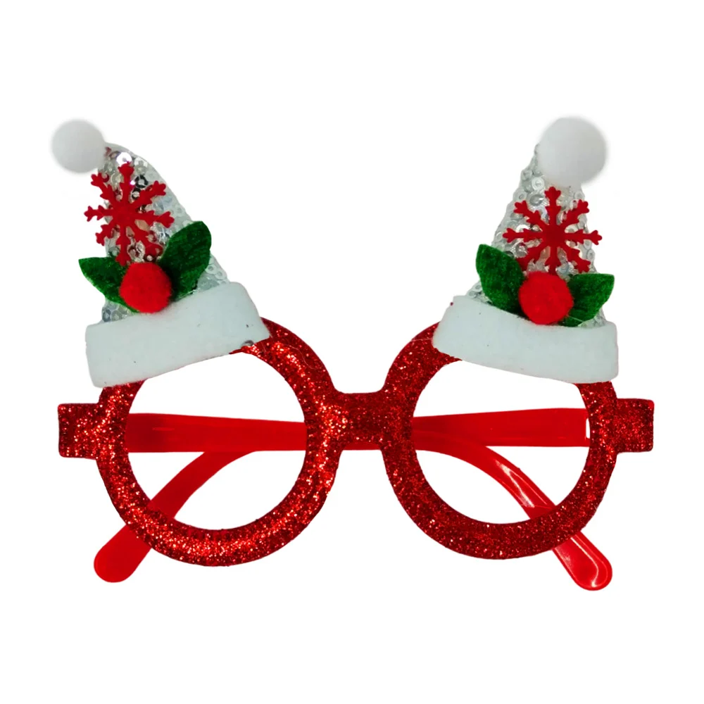 1pza Lentes redondos temática navideña con diamantina feliz navidad diseño de gorritos navideños y copos de nieve / bt-s2016