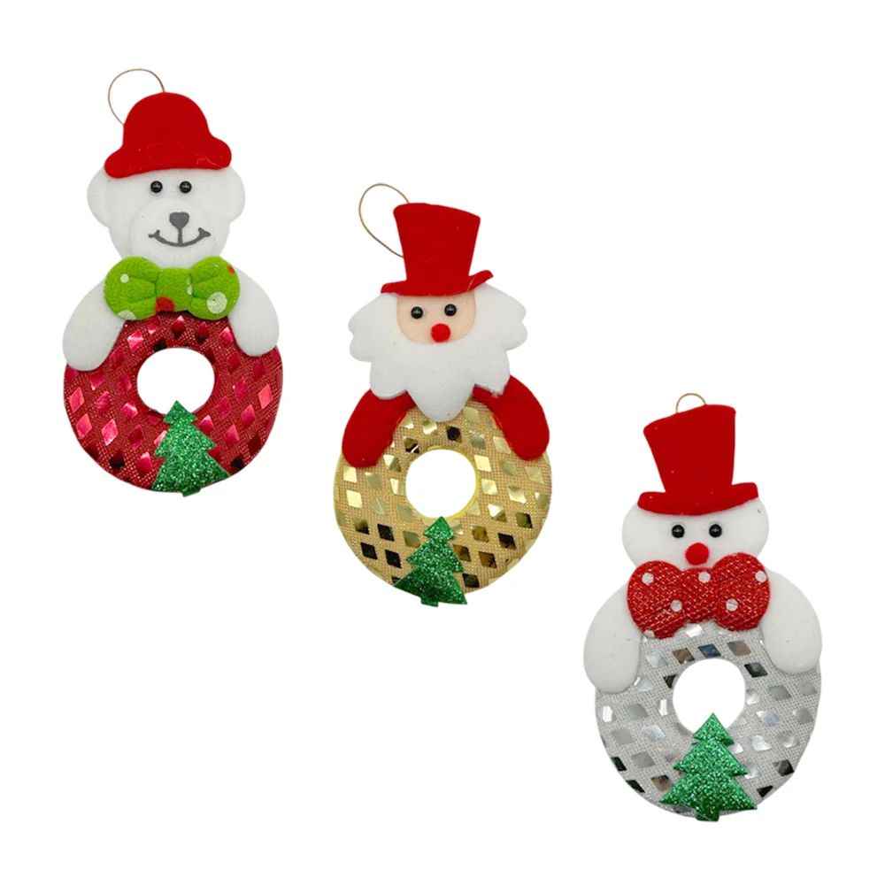 1pza Adorno colgante afelpado tipo dona con diseño navideño + detalles diamantados, lentejuela y mini árbol de navidad, variedad de modelos / bt-s2043