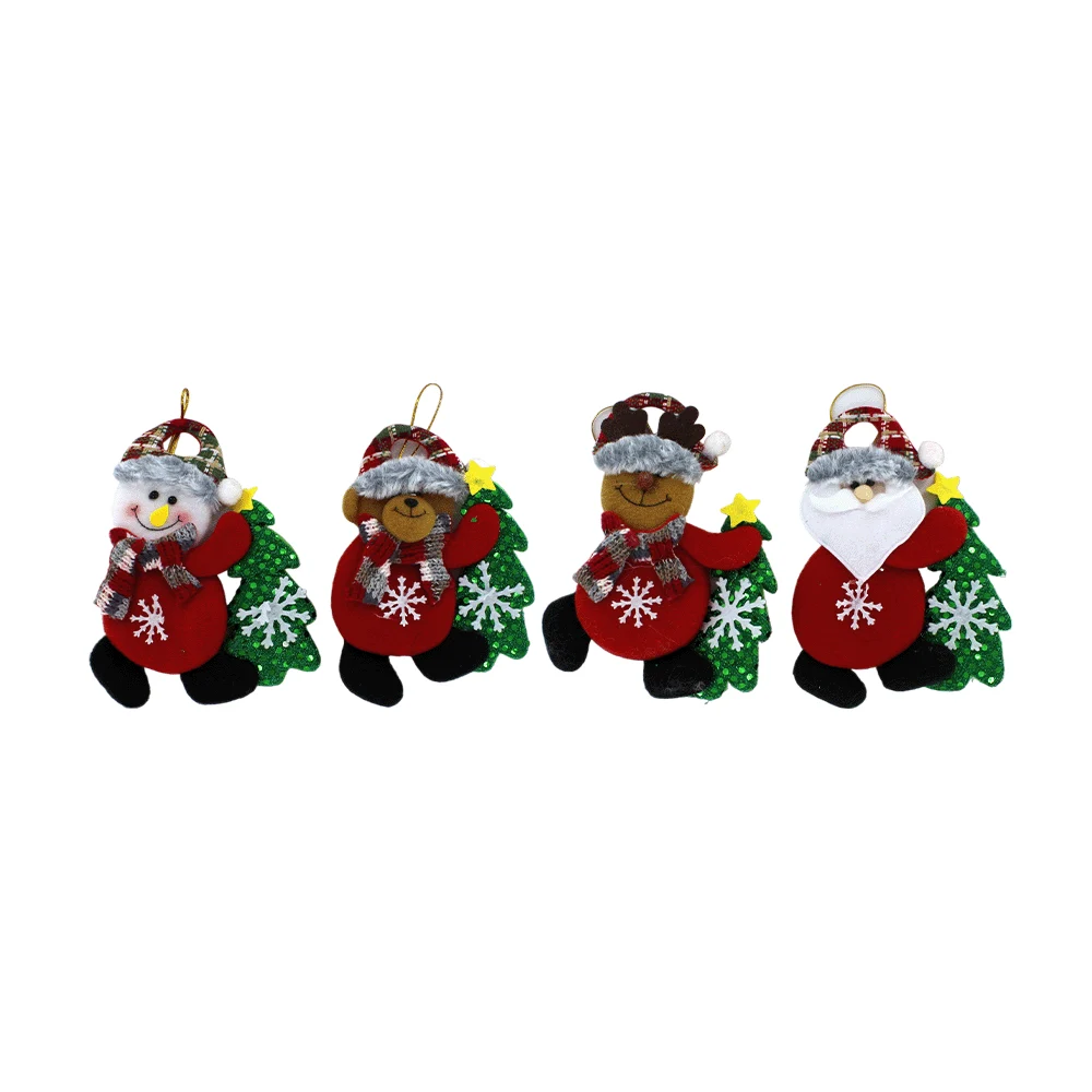 Paquete 12 adornos colgantes pequeños diseño de personaje navideño afelpado con pino de navidad, copo de nieve y lunares tipo lentejuelas, variedad de modelos / bt-s2050