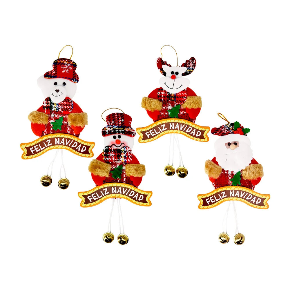 1pza Adorno navideño colgante con letrero de feliz navidad + 2 cascabeles y detalles afelpados, variedad de personajes / bt-s2073