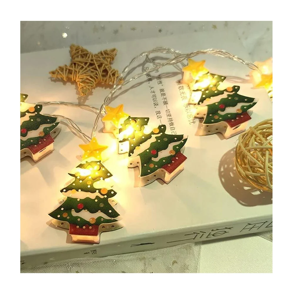 Serie de luz con 10 focos de pila en forma de pino navideño 3d / bt-s2133
