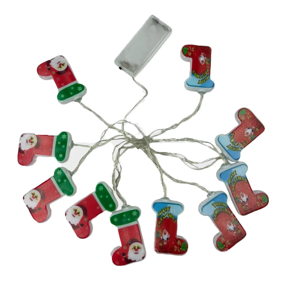 Serie de luces led con 10 figuras en forma de botas navideñas / merry christmas