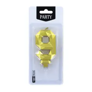 Vela de cumpleaños metálica en color dorado con forma de número, 9cm …