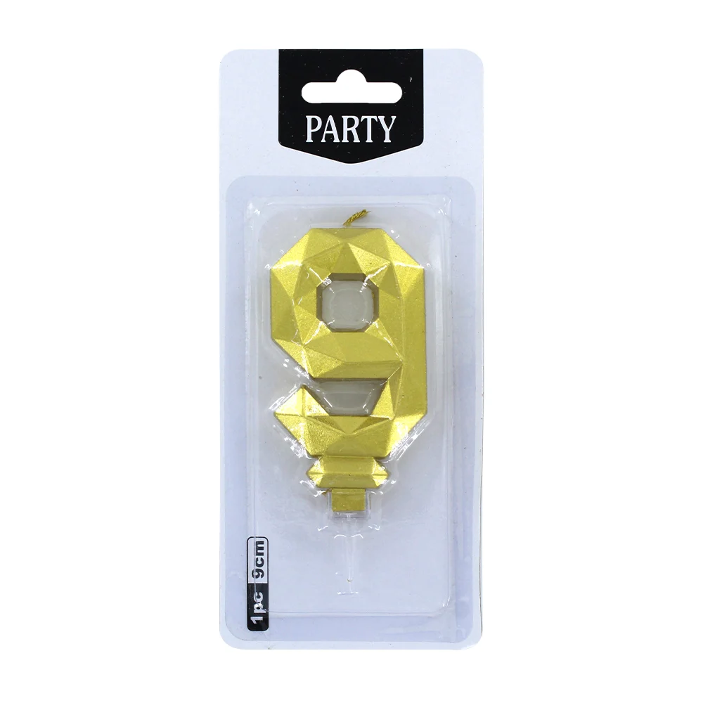 Vela de cumpleaños metálica en color dorado con forma de número, 9cm / vela número