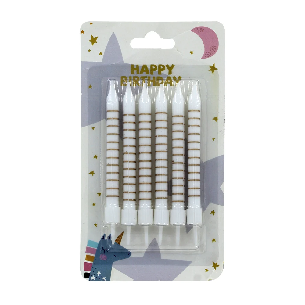 Blíster de 6 velas para cumpleaños con diseño rayado / 158760