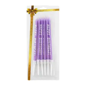 Paquete de 6 velas con estampado de frase happy birthday y base para …