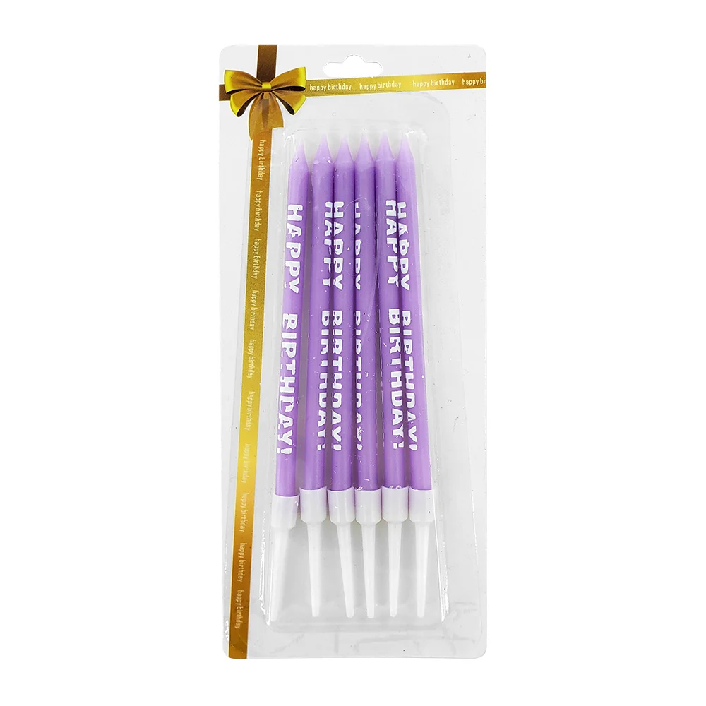 Paquete de 6 velas con estampado de frase happy birthday y base para pastel / birthday candles