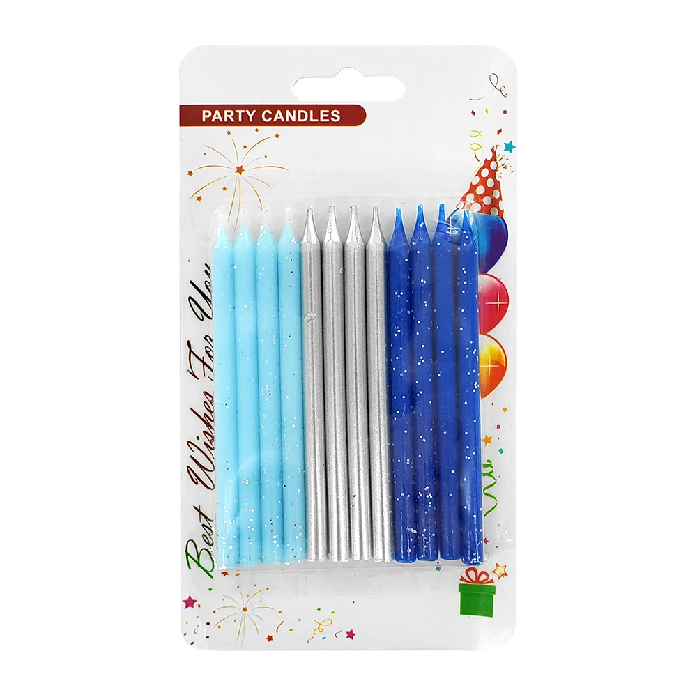 Blíster con 12 velas medianas de cera para pastel, variedad de colores / party candles / best wishes for you