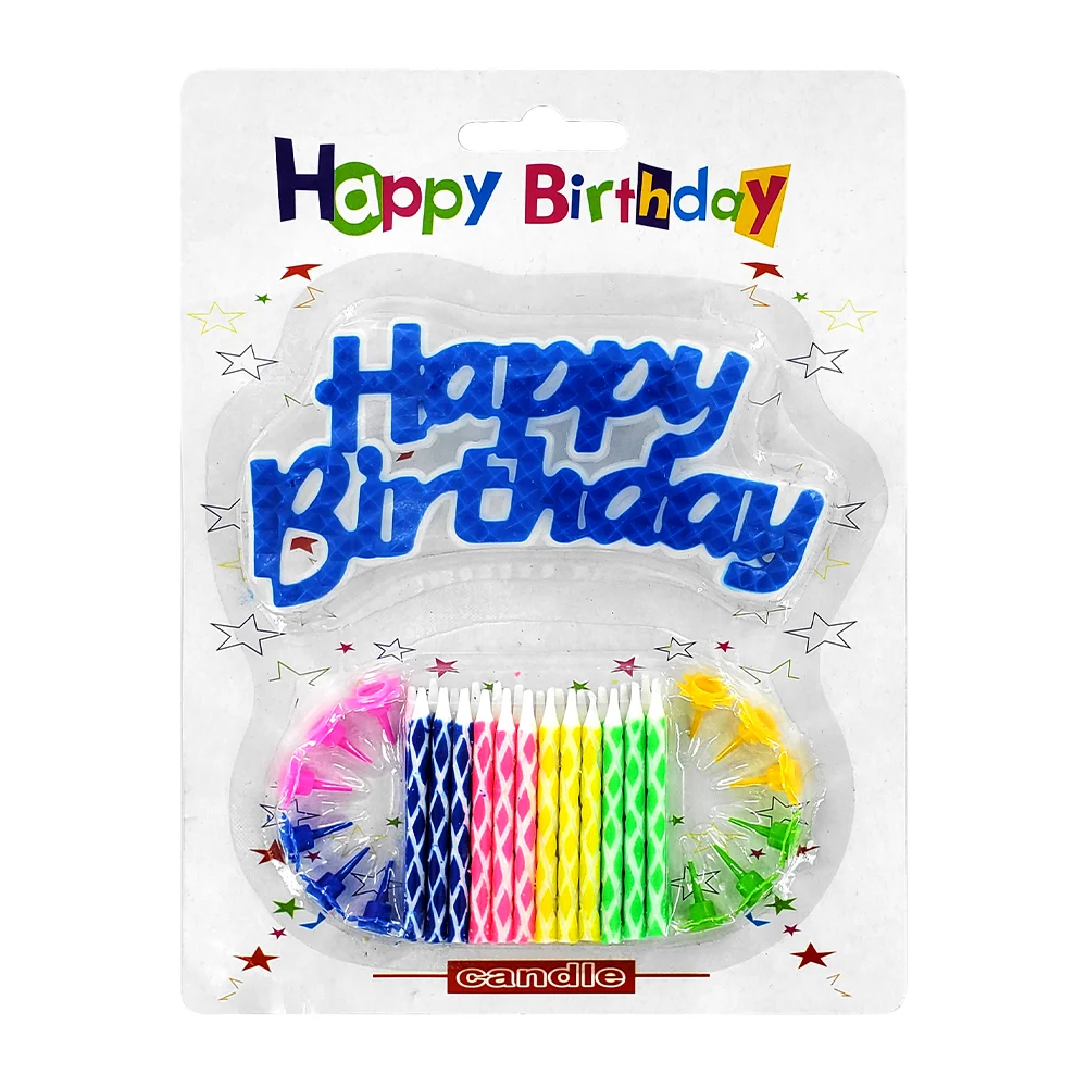 Blíster letrero cake topper happy birthay y 24 velas con base para pastel, variedad de colores / 20-2