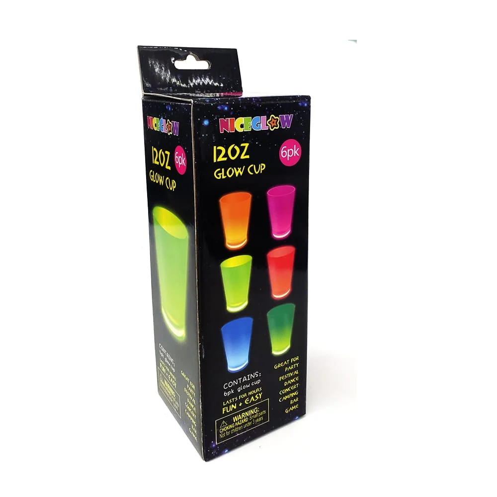 Caja con 6 vasos para fiesta con capacidad para 12oz de color neón, variedad de colores / bt-ygb18