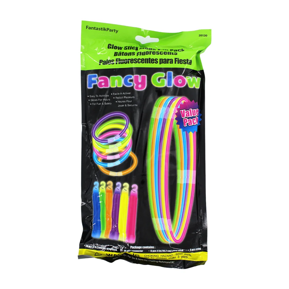 Kit fiesta neón con 24 barras luminosas de 20.3cm, 24 conectores, 6 barras luminosas de 10.2cm y 6 cuerdas / fancy glow / bt-ygb28